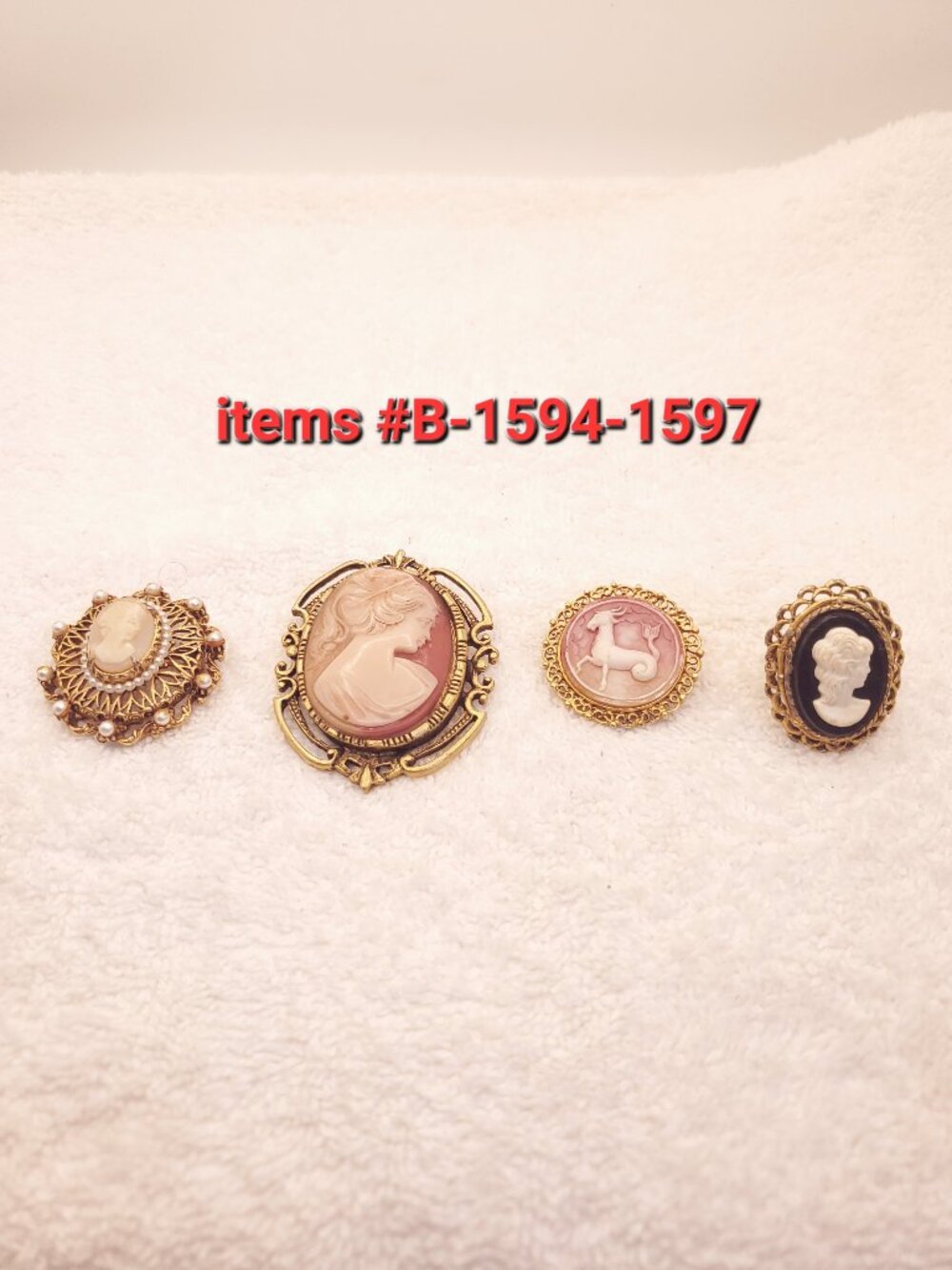 3 Brooches & 1 Rings, items #B-1594-1597,. wt. 66 grams.